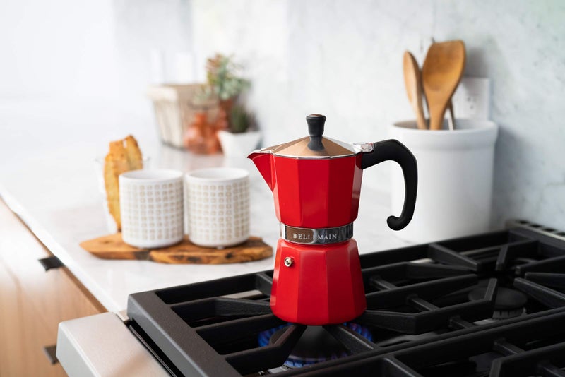 Bellemain Stovetop Espresso Maker | Italian Moka Pot Espresso Maker, Classic Aluminum Design Mocha Pot for Home Brewing & Camping | Easy to Use & Clean - 3-Cup, Red - Image 3